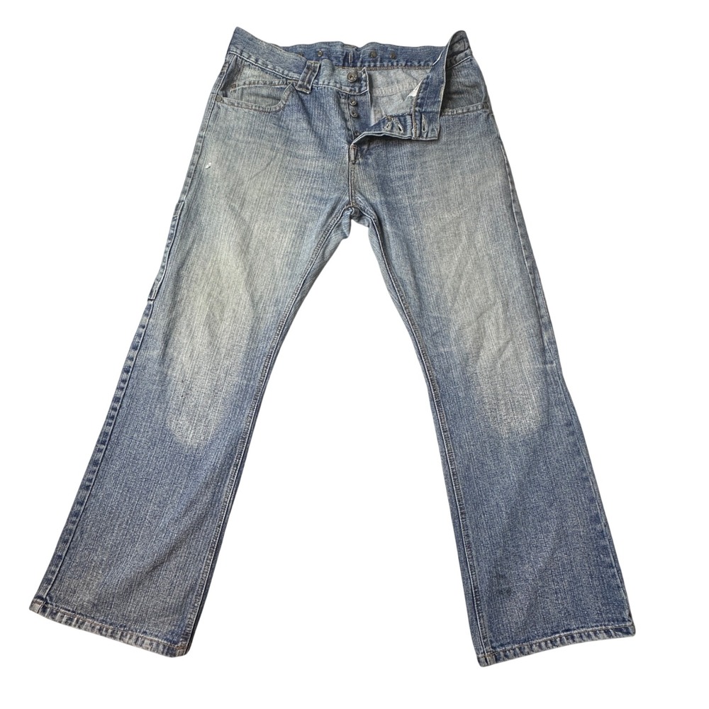 VTG Jeanstation Jeans Mens 36x29 Blue Real Straight Leg Button Fly Distressed